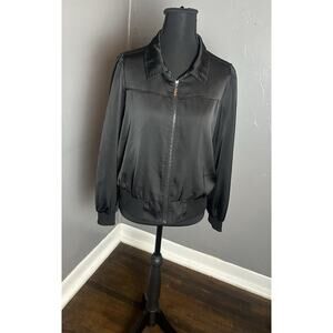 Women’s Black‎ Full Zip Silky Bomber Jacket Size Medium